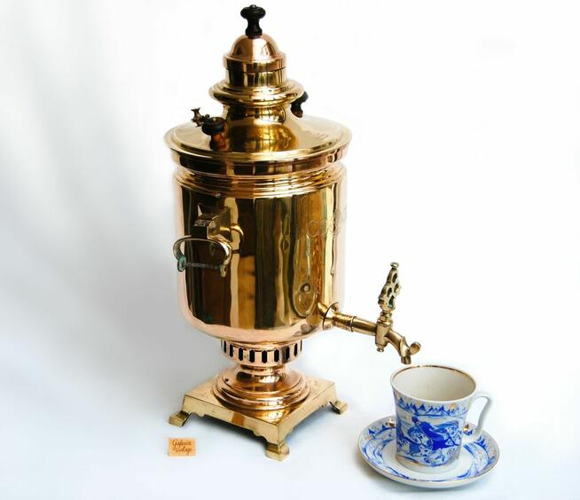 Samowar mosiężny carski, Carska Rosja, Moskwa, mosiądz, vint