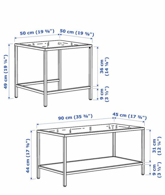 IKEA VITTSJO Stoliki czarnobrąz szkło 90x50