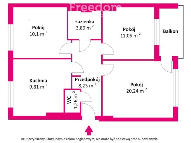 Trzypokojowe mieszkanie 64,58 m2 , Ursynów