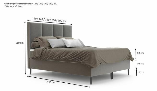 Eleganckie łóżko kontynentalne NOEMI 160x200 różne rozmiary