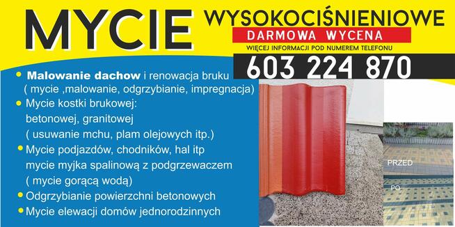 Malowanie dachów, Mycie dachów, kostki brukowej.