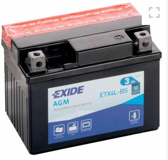 Akumulator motocyklowy EXIDE ETX4L-BS YTX4L-BS 12V 3Ah 50A P