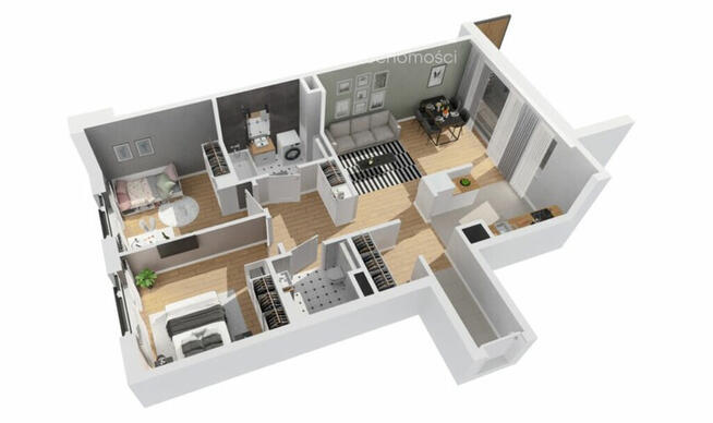 Nowoczesne trzypokojowe mieszkanie z loggią