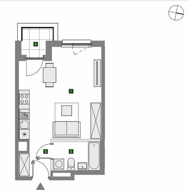 Nowoczesne jednopokojowe mieszkanie z loggią