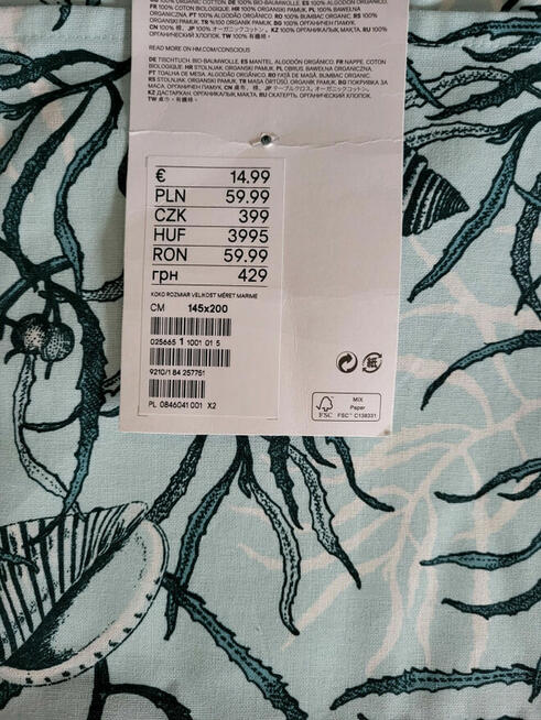 Obrus H&M Home- Nowy w muszelki 145x200cm- real foto