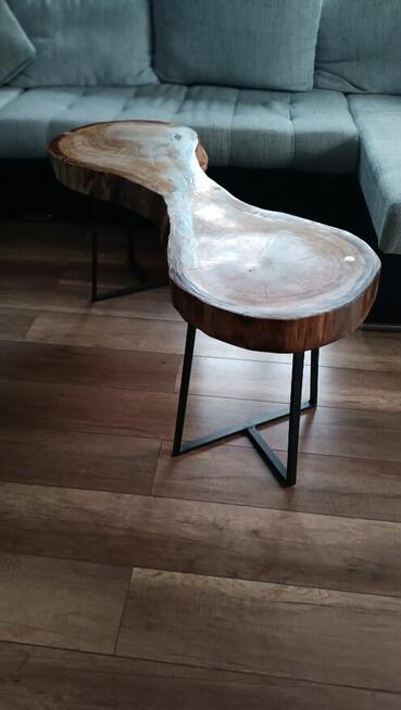 Duży stolik dębowy kawowy lite drewno dąb plaster dębu loft