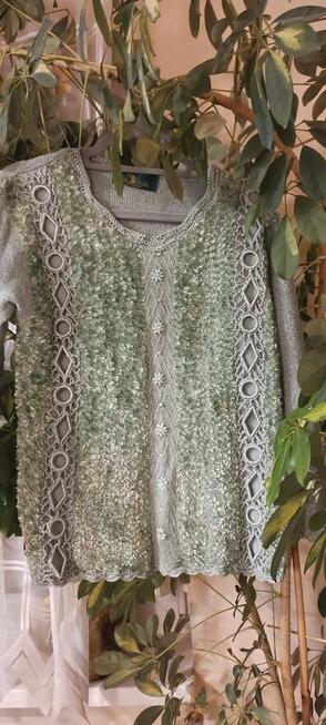 Ładny, oryginalny sweter koloru turkusowego – rozmiar L