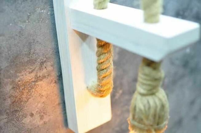 Kinkiet drewniany sznur biały loft lampa drewniana wisząca