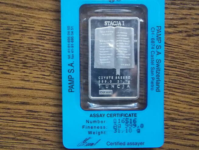 Srebrna płytka Droga Krzyżowa I Stacja PAMP waga 1 oz.