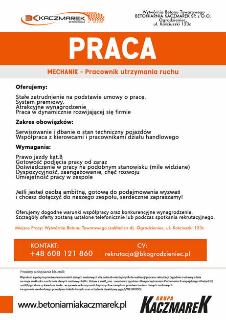 Mechanik / Pracownik utrzymania ruchu