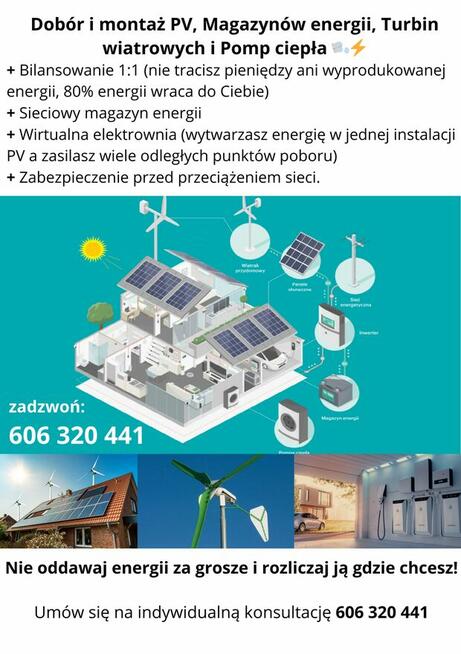 Fotowoltaika Magazyny energii Turbiny wiatrowe Pompy ciepła