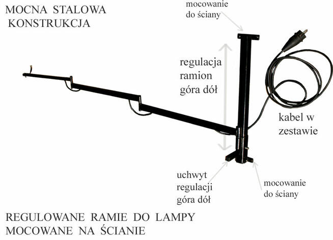Uchwyt do lampy regulowany, garaż, warsztat na długim ramien