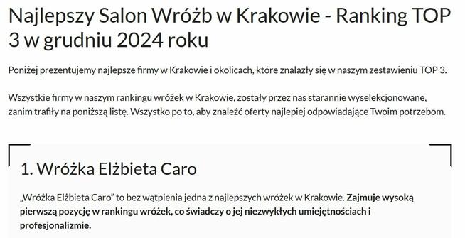 Wróżka Elżbieta Caro - I miejsce w rankingu wróżek