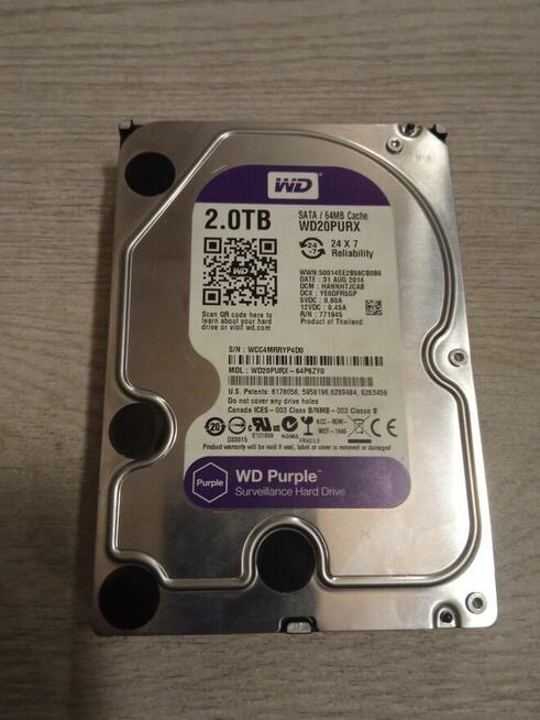 Dysk WD20PURX 2TB , dysk sprawny bez, wad ukrytych , wyjęty