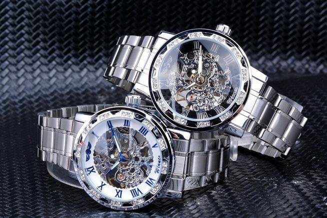 zegarek srebrny SKELETON mechaniczny na RUBINACH --> metalow