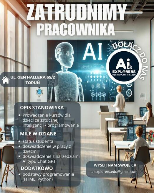 Praca instruktor AI - Kursy dla dzieci Toruń