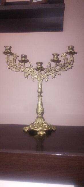 Unikatowy świecznik pięcioramienny wykonany z mosiądzu