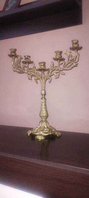 Unikatowy świecznik pięcioramienny wykonany z mosiądzu