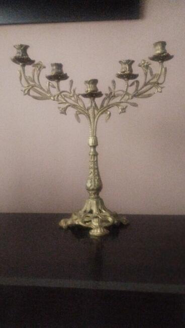 Unikatowy świecznik pięcioramienny wykonany z mosiądzu