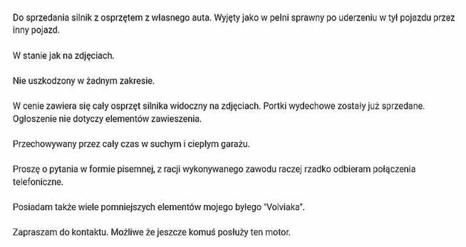 Silnik benzynowy Volvo 440 92,kompletny, całkowicie sprawny