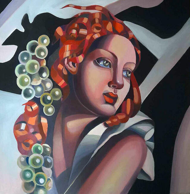 Tamara Łempicka - obraz olejny - kobieta z winogronami