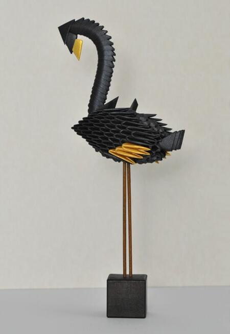 Flaming - origami modułowe 3D, papier metaliczny - czarny