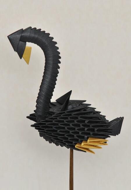 Flaming - origami modułowe 3D, papier metaliczny - czarny