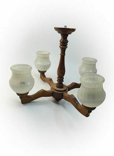 Żyrandol drewniany PRL 1987 Otwock