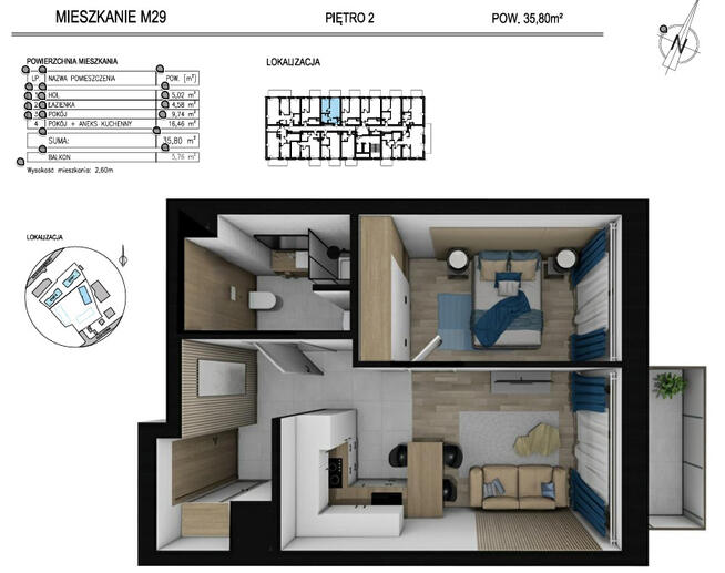 Nowe > 2 pokoje > 35,80 m2 > Al. Solidarności