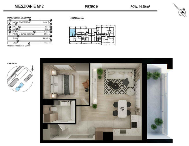 Nowe > 2 pokoje > 44,4 m2 > Al. Solidarności