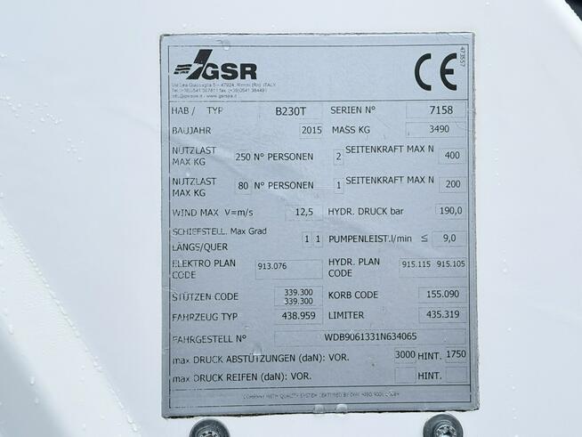 Mercedes Sprinter Podnośnik Koszowy 23m GSR B230T Zwyżka Palfinger Ruthmann Wumag P7