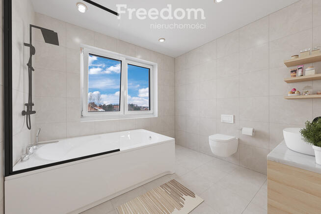 Dom bliźniak z garażem w otoczeniu natury