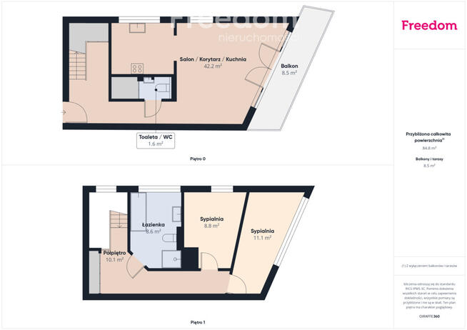 Przestronne 2 poziomy z balkonem