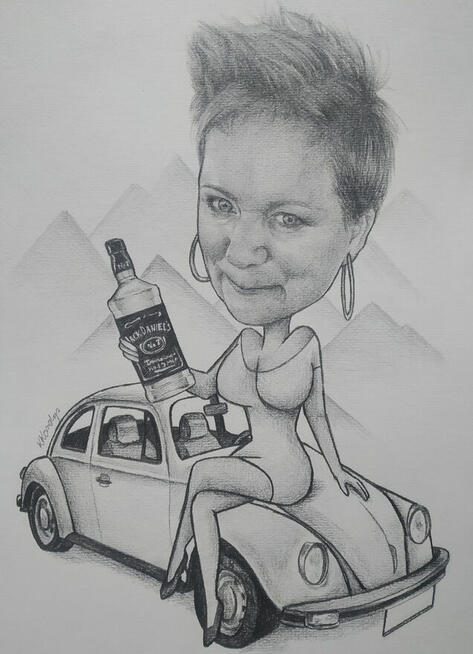 Portret ze zdjęcia ołówkiem, karykatura, prezent