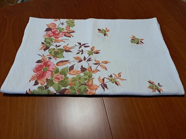 Obrus lniany biały w kolorowe kwiaty, 166 x 130