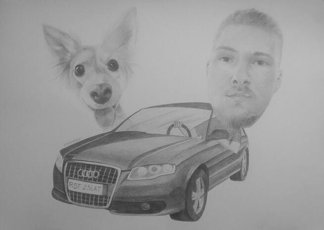Portret ze zdjęcia ołówkiem, karykatura, prezent