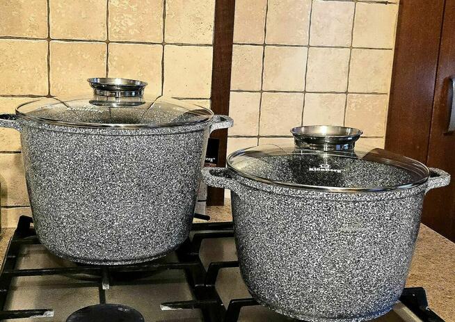 Komplet dwóch dużych garnków marmurkowych szare i czarne 179