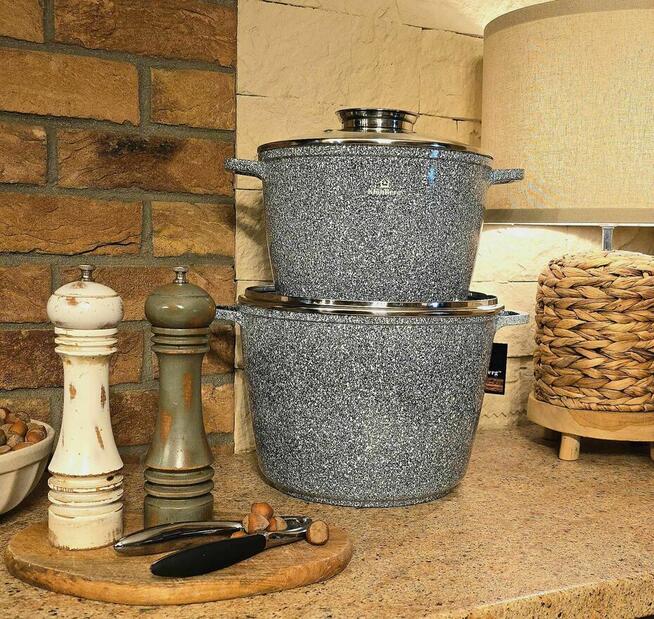 Komplet dwóch dużych garnków marmurkowych szare i czarne 179