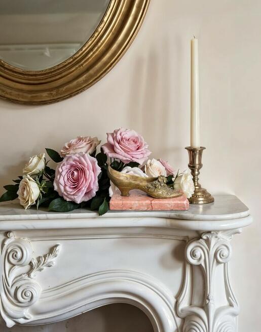 Barokowy but, popielniczka, mosiądz, różowy marmur, barok