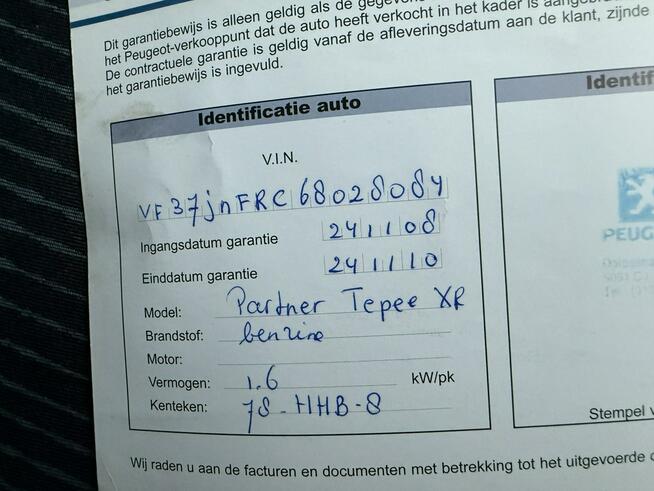 Peugeot Partner II 1.6B 90KM Teppe 2008r Stary Silnik na Pasku Serwis!