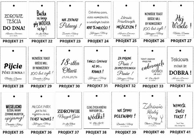 Zawieszki na alkohol wódkę weselną urodzinową personalizowane