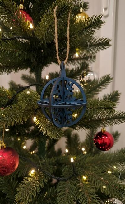 Drewniana Ażurowa Bombka 3D - Śnieżka, Śnieżynka