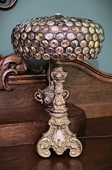 Piękna lampa witrażowa mosiądz kaboszon