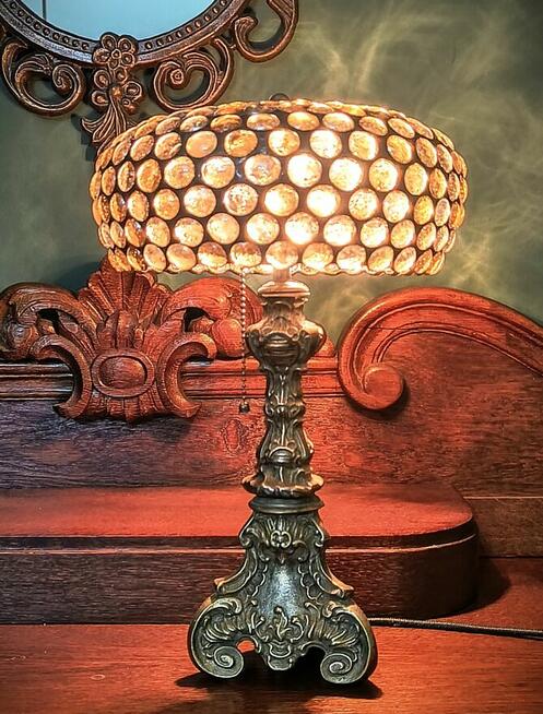 Piękna lampa witrażowa mosiądz kaboszon