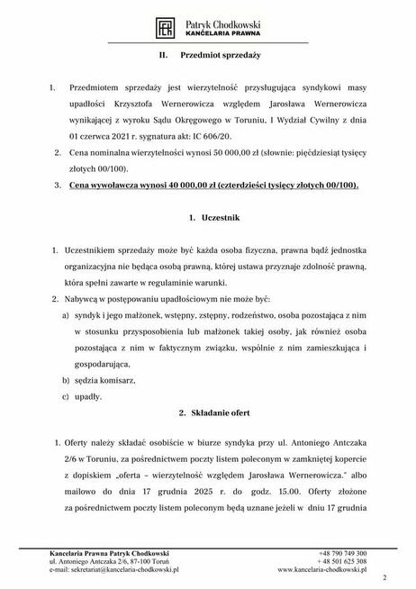 Syndyk sprzeda wierzytelność