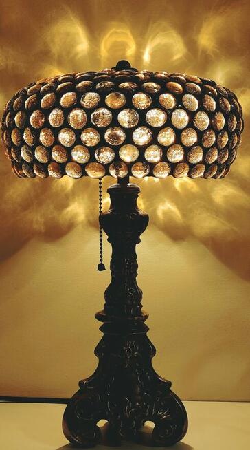 Piękna lampa witrażowa mosiądz kaboszon