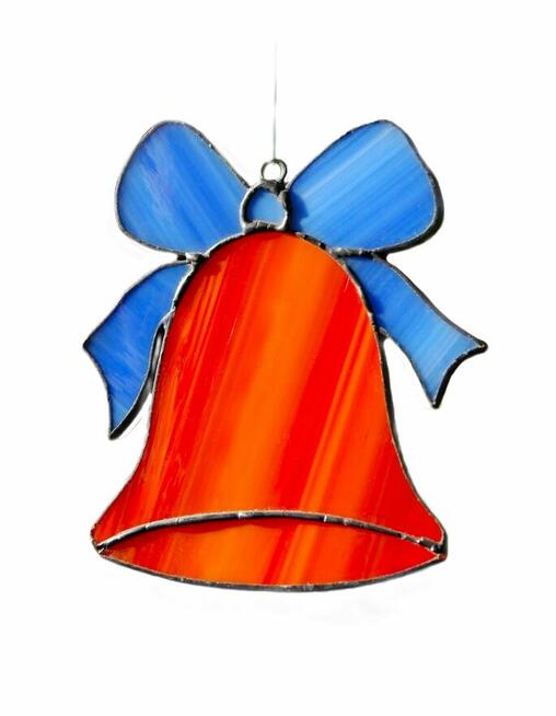 Dzwonek z kokardą, świąteczny witraż Tiffany, zawieszka