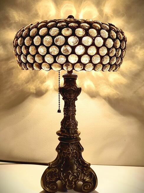 Piękna lampa witrażowa mosiądz kaboszon