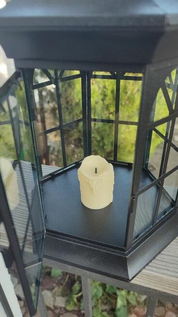 Lampiony metalowe szklone + świeczniki ledowe kpl-2szt