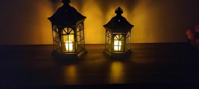 Lampiony metalowe szklone + świeczniki ledowe kpl-2szt